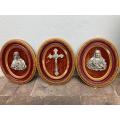 Collection of 3 Framed Christian Bronzed Items ( 28 x 34 cm )