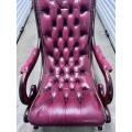 Beautiful Genuine Leather and Mahogany Chesterfield Rocking Chair