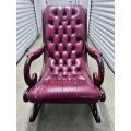Beautiful Genuine Leather and Mahogany Chesterfield Rocking Chair