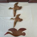 Set of 3 Woodcarved Flying Ducks