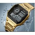 SKMEI Men's Stainless Steel LED Digital Sport Waterproof Quartz Wrist Watch COLOUR - GOLD