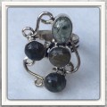 ***ARTISTIC EXPRESSIONS*** NATURAL FIERY LABRADORITE GEMSTONE.925 SILVER RING SIZE 8