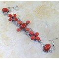 ***EYE CATCHING NOT TO BE MISSED***  RED CORAL  GEMSTONE  .925 S /SILVER BRACELET