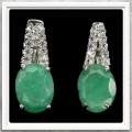***BREATHTAKING***22.03 CTS  NATURAL ZAMBIAN EMERALD, CUBIC ZIRCONIA SOLID .925 SILVER EARRINGS