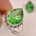 ***MAGNIFICENT PEAR SHAPE***NATURAL PERIDOT GEMSTONE SOLID .925 SILVER RING SIZE 8