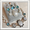 ***BREATHTAKING NOT TO BE MISSED***NATURAL RAINBOW MOONSTONE BLUE QUARTZ .925 SILVER SET