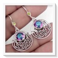 ***EXQUISITE *** MYSTIC RAINBOW TOPAZ DANGLE EARRINGS IN SOLID 925 STERLING SILVER
