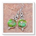 ***TOO BEAUTIFUL FOR WORDS***NATURAL COPPER GREEN TURQUOISE EARRINGS S SOLID 925  STERLING SILVER