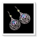 ***EXQUISITE *** MYSTIC RAINBOW TOPAZ DANGLE EARRINGS IN SOLID 925 STERLING SILVER