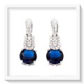 EXQUISITE AAA SAPPHIRE BLUE,WHITE CUBIC ZIRCONIA EARRINGS IN SOLID.925 STERLING SILVER