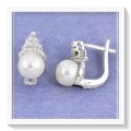SOPHISTICATED  6.44 CTS NATURAL WHITE PEARL, WHITE TOPAZ  SOLID .925 STERLING SILVER EARRINGS
