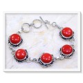 Handmade Antique Style Red Coral Gemstone .925 Sterling Silver Bracelet