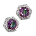 8.73 cts Beautiful Rainbow Mystic Topaz, White Topaz Stud Earrings In Solid .925 Sterling Silver