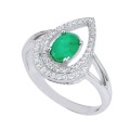 4.40 cts Natural Brazilian Emerald, White Topaz Solid .925 Silver Size 8.5 or Q 1/2