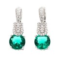 Breathtaking AAA+  Green , White Cubic Zirconia  Solid .925 Silver 14K W/Gold Pendant and Earrings