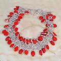 Splendid Red Coral Cluster Gemstone .925 Sterling Silver Bracelet