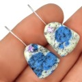 Natural K2 Blue Azurite in Quartz, Amethyst Gemstone .925 Sterling Silver Earrings