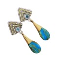 Extremely Rare -Genuine Peruvian Blue Opal, Blue Topaz Set in Solid .925 Sterling Silver Earrings