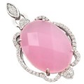 Turkey- Istanbul  13.29 cts Natural Pink Chalcedony, White Topaz Pendant Solid .925 Sterling Silver