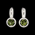 23.54 CTS  NATURAL UNHEATED PERIDOT, WHITE CZ GEMSTONE SOLID .925 S/ SILVER EARRINGS