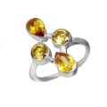 Natural Citrine Pear and Round Gemstones Solid .925 Silver Ring Size 8 OR Q