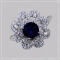 2 CT Blue Sapphire and White Topaz  Solid .925 Sterling Silver Ring Size US 8 or Q