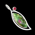 REMARKABLE RUBY IN FUCHSITE PENDANT, RUBY SET IN SOLID .925 STERLING SILVER
