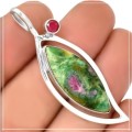 REMARKABLE RUBY IN FUCHSITE PENDANT, RUBY SET IN SOLID .925 STERLING SILVER
