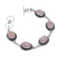 Pretty Feminine Pink Rose Quartz Gemstone .925 Sterling Silver Bracelet