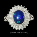 Rare Beauty Genuine Rainbow Black Fire Opal,CZ Gemstone .925 Solid Sterling Silver  Ring Sz 8