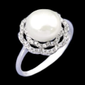 6.09 cts Natural White Pearl , White Topaz Solid .925 Silver Size 8 or Q