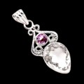 Sparkling 13.84 cts Natural Purple Amethyst, White Topaz Pendant .925 Solid Sterling Silver
