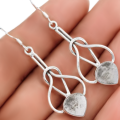 Rare Gibeon Meteorite Set in Solid Sterling Silver Dangling Earrings