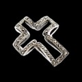 Beautiful Handmade Antique Swiss Marcasite Cross Set in Solid .925 Sterling Silver Pendant