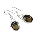 JUST GORGEOUS NATURAL BROWN SMOKEY TOPAZ GEMSTONE .925 SILVER EARRINGS