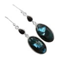 Night Sky Natural Larvikite -Black Moonstone, Black Onyx Gemstone Solid .925 Silver Earrings