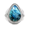 BREATHTAKING STONE NATURAL LIGHTNING AZURITE IN QUARTZ SOLID .925 STERLING SILVER RING SIZE 8