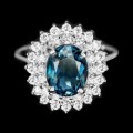 Genuine 9 x 7 mm London Blue Topaz Oval CZ  Solid .925 Sterling Silver 14K White Gold Ring Sz 6.5 /N