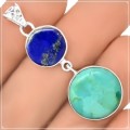 AAA Natural Sleeping Beauty Turquoise,lapis Lazuli Solid .925 Sterling Silver Pendant