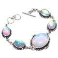 Aqua/Pink Rainbow Topaz and Fiery Opalite Silver Bracelet