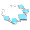 Turquoise Blue Agate Gemstone .925 Silver Bracelet