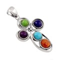 Natural  Arizona Turquoise Solid .925 Sterling Silver Cross Pendant
