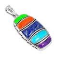 7.60 cts South Western Arizona Multi Copper Turquoise, Lapis Laz Solid .925 Sterling Silver  Pendant