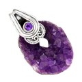 Rare Beauty Natural Purple Amethyst Druzy Gemstone in Solid 925 Sterling Silver Pendant