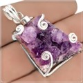 75.46 cts Natural Purple Amethyst Druzy Cluster Gemstone in Solid 925 Sterling Silver Pendant