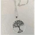 Deluxe White Cubic Zirconia Tree of Life set in Solid .925 Sterling Silver 14K White Gold Necklace