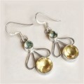 Exquisite Natural Aquamarine And Citrine . 925 Sterling Silver Earrings