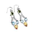 Exquisite Natural Blue Topaz Peridot Citrine Solid . 925 Sterling Silver Earrings