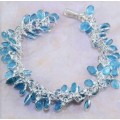 Handmade Stunning Blue Topaz Gemstone.925 Silver Cluster Bracelet