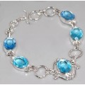 Handmade Stunning Blue Topaz Gemstone.925 Silver Bracelet